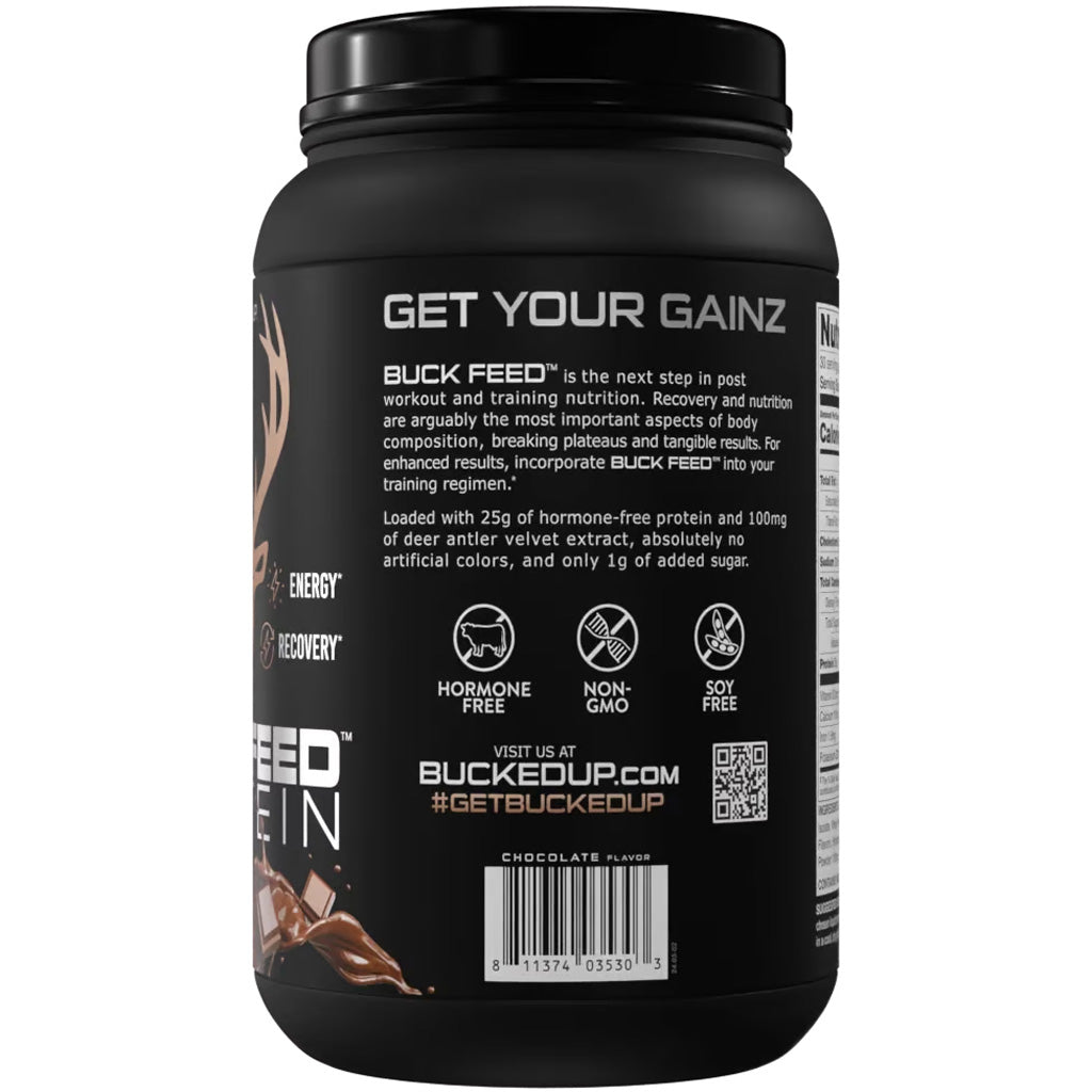 Bucked Up Buck Feed Protein Chocolate - 30 Serving Tub with Deer Antler Velvet &amp; Whey Protein Isolate