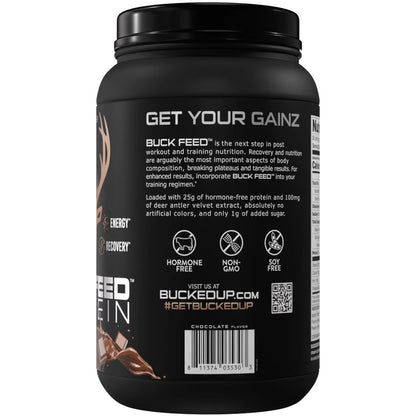 Bucked Up Buck Feed Protein Chocolate - 30 Serving Tub with Deer Antler Velvet &amp; Whey Protein Isolate