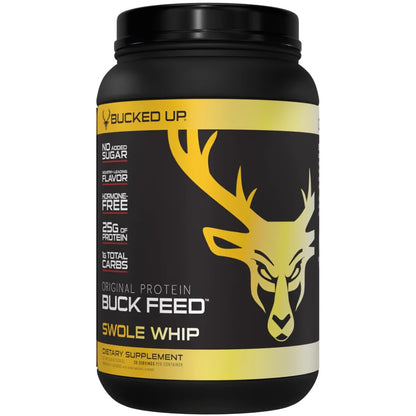 Bucked Up Buck Feed Protein Swole Whipe 30 Serving Tub * Hormone-Free Whey Protein with Deer Antler Velvet Powder