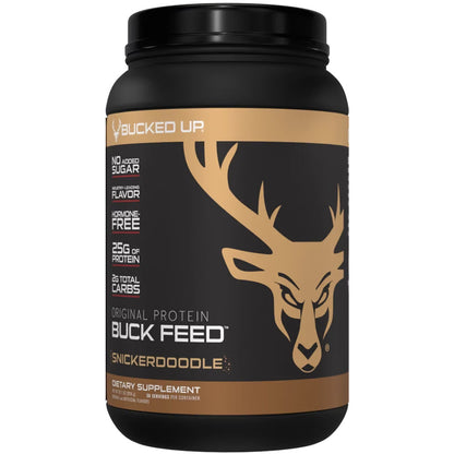 Bucked Up Buck Feed Protein Snickerdoodle 30 Serving Tub * Hormone-Free Whey Protein Isolate with Deer Antler Velvet Powder