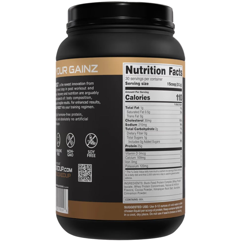 Bucked Up Buck Feed Protein Snickerdoodle 30 Serving Tub * Hormone-Free Whey Protein Isolate with Deer Antler Velvet Powder