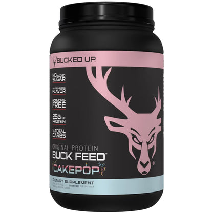 Bucked Up Buck Feed Protein Cake Pop 30 Serving Tub - High-Quality Whey Protein Supplement with Deer Antler Velvet Powder