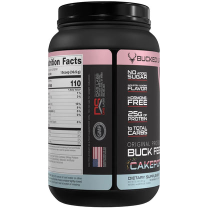 Bucked Up Buck Feed Protein Cake Pop 30 Serving Tub - High-Quality Whey Protein Supplement with Deer Antler Velvet Powder