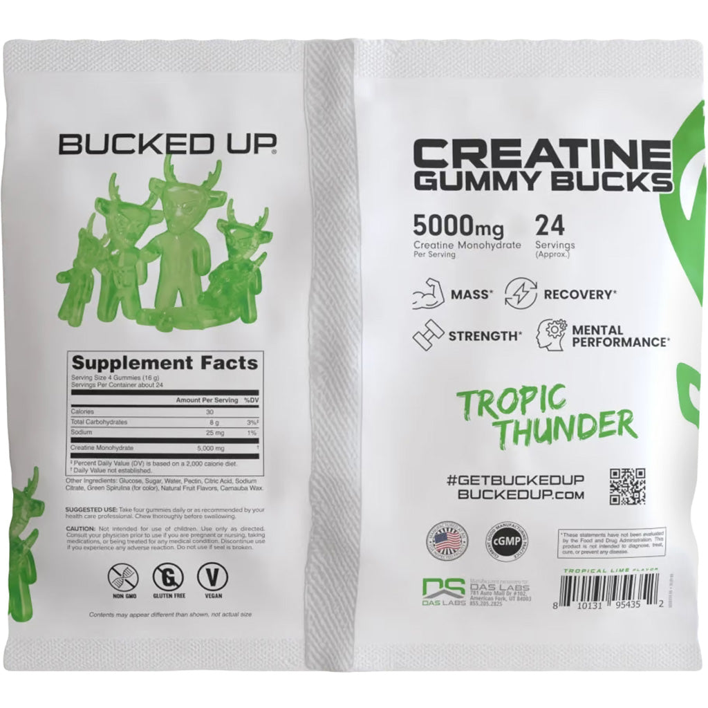 Bucked Up Creatine Gummies Tropic Thunder 24 Pack * Convenient Chewable Creatine Supplement for Muscle Support