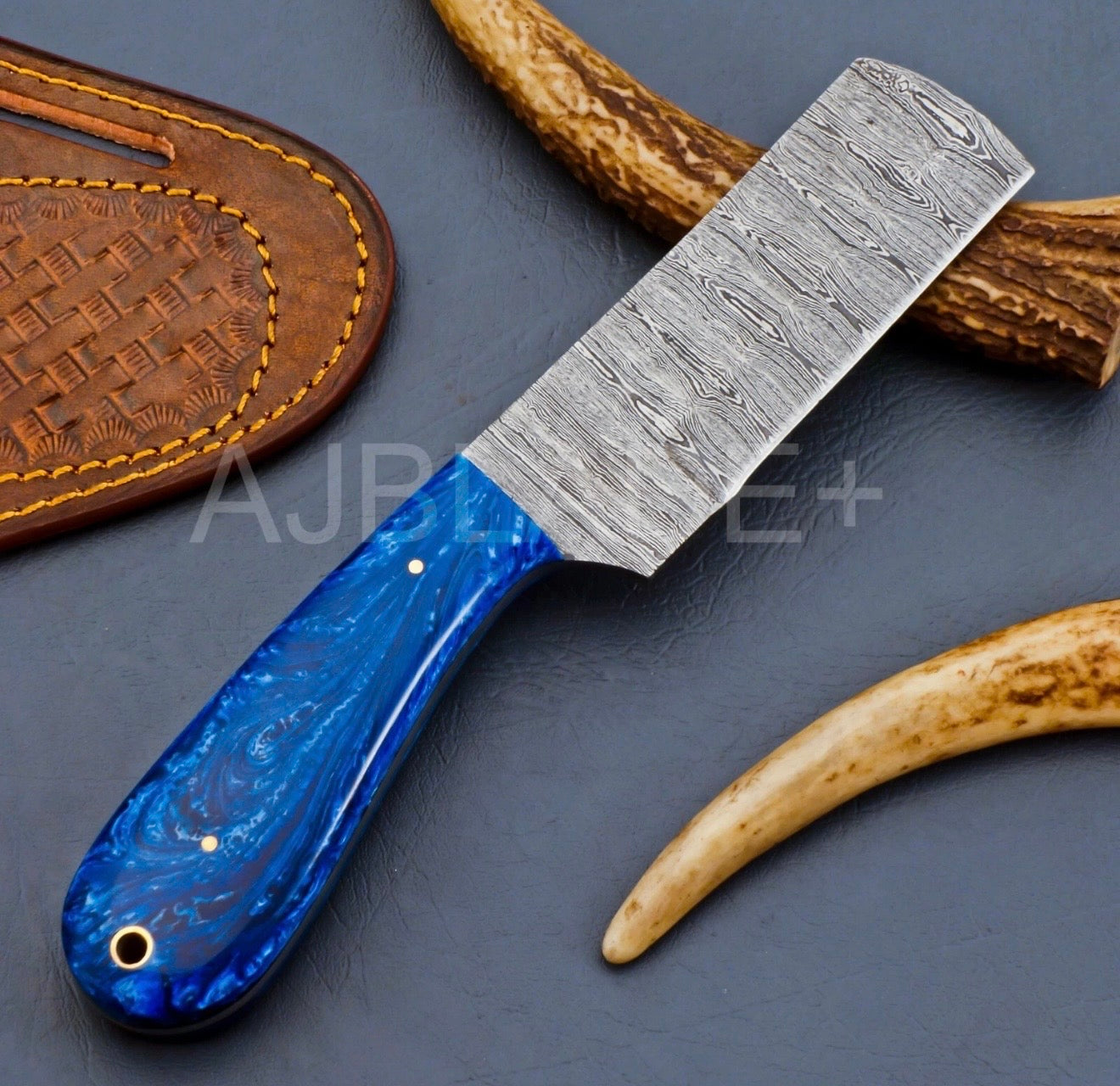 Blue Resin Handle Cowboy Bull Cutter Knife for Trail and Everyday Use