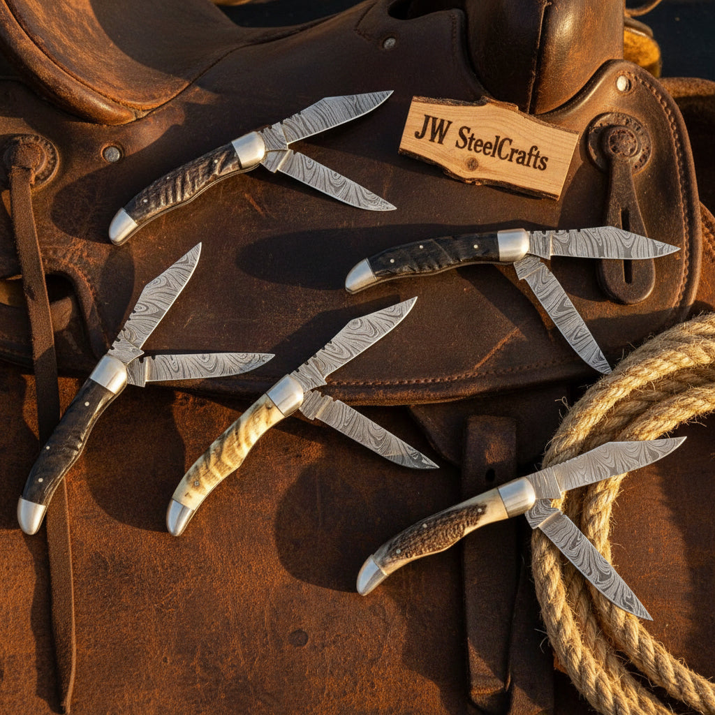 Trailfold Stag Pocket Knife Set 8" Handmade Set of 5 Folding Knives