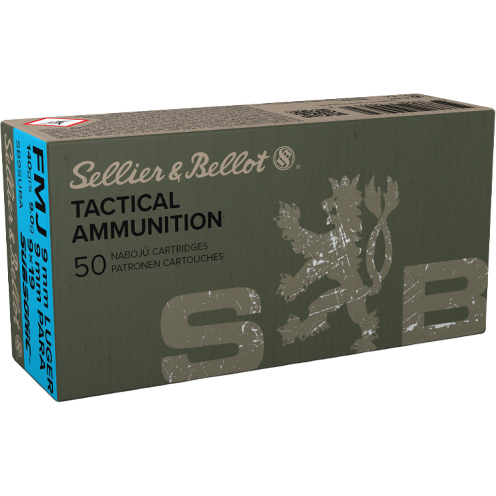 Sellier &amp; Bellot Pistol Ammo 9mm Luger Subsonic 140gr. FMJ 50 rd.