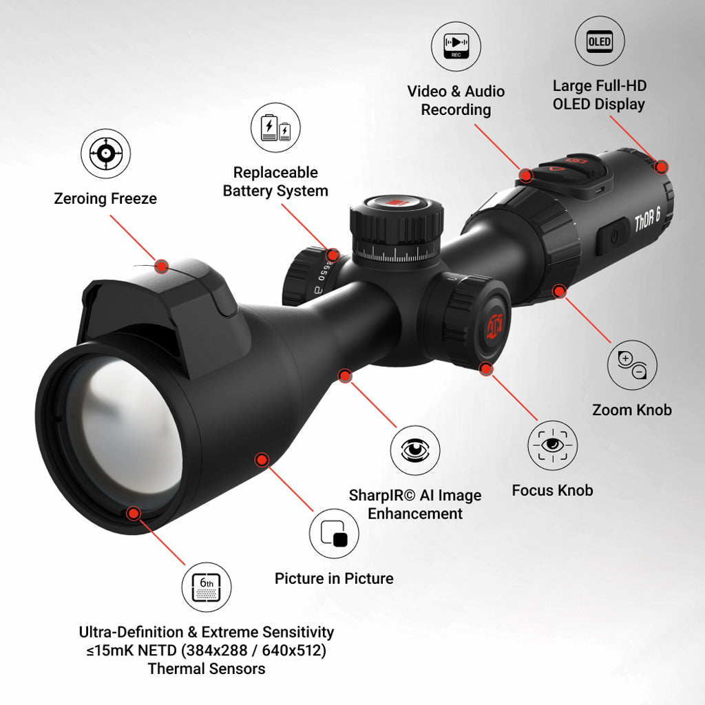 ATN ThOR 6 Elite 384 Thermal Scope 2.5-20x, 384X288 Sensor Black w/Wi-Fi &amp; Recording