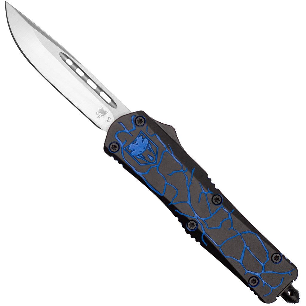 CobraTec Medium FS-3 Cerakote OTF Knife Dual Action OTF Fractured Black/Blue
