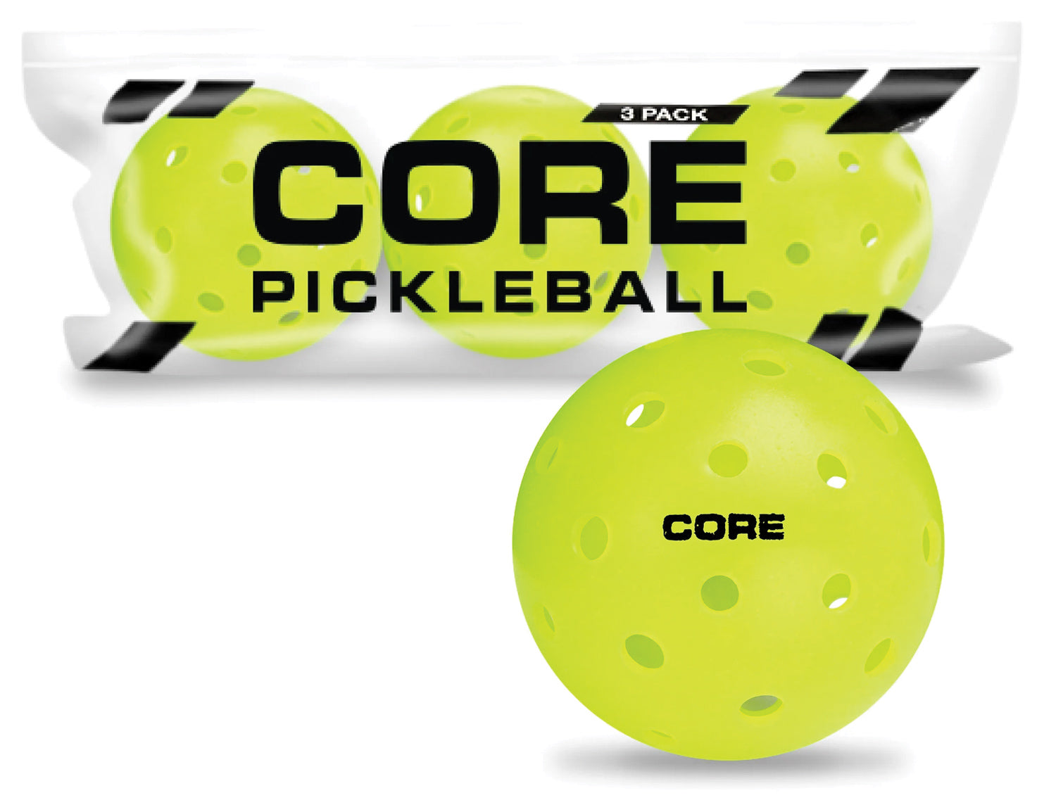 CORE PICKLEBALL Pickleball Balls 3 Pack - High-Performance Outdoor &amp; Indoor Use