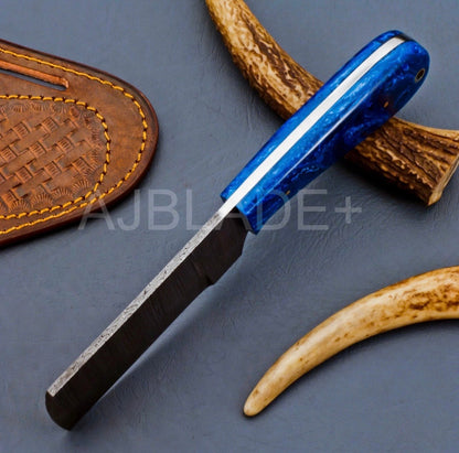 Blue Resin Handle Cowboy Bull Cutter Knife for Trail and Everyday Use