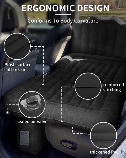 Umbrauto Back Seat Car Air Mattress with Built-in Rechargeable Pump: Cordless Inflatable Car Bed for Rear Seat Camping, 1-Click Fast Setup Thickened Flocking Sleeping Pad for Sedan, Truck &amp; SUV