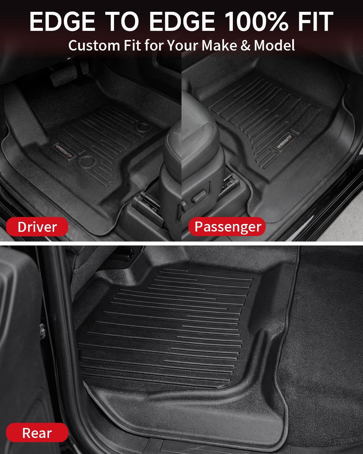 Umbrauto Custom Fit Floor Mats for Chevy Silverado/GMC Sierra Double Cab 1500 2014-2018, 2500HD/3500HD 2015-2019, All Weather TPE Truck Floor Liners for Carpet Floor, Front&amp;Rear Row, Footwell Coverage