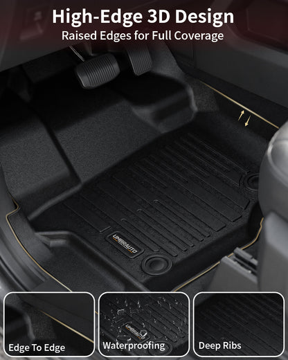 Umbrauto All Weather Floor Mats for Ford F150 SuperCrew 2015-2025 2026 &amp; Lightning 2022-2026, Custom Fit TPE Truck Floor Liners, Waterproof Heavy Duty Full Coverage, Rear w/o Fold Flat Storage