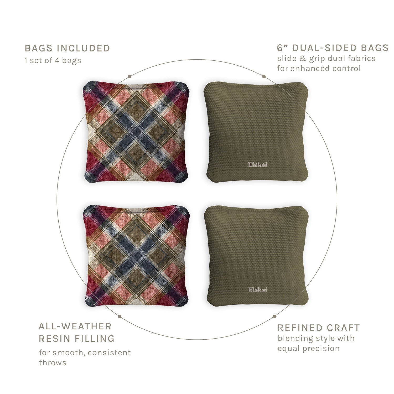 6-in Dual-Sided Cornhole Bags | Plaid Collection