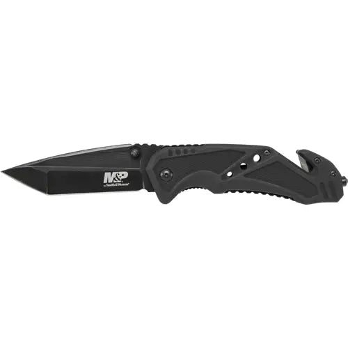 M&amp;P Clip Folder, Liner Lock, Black Blade and Black Handle, Strap Cutter, Ceramic Glass Breaker