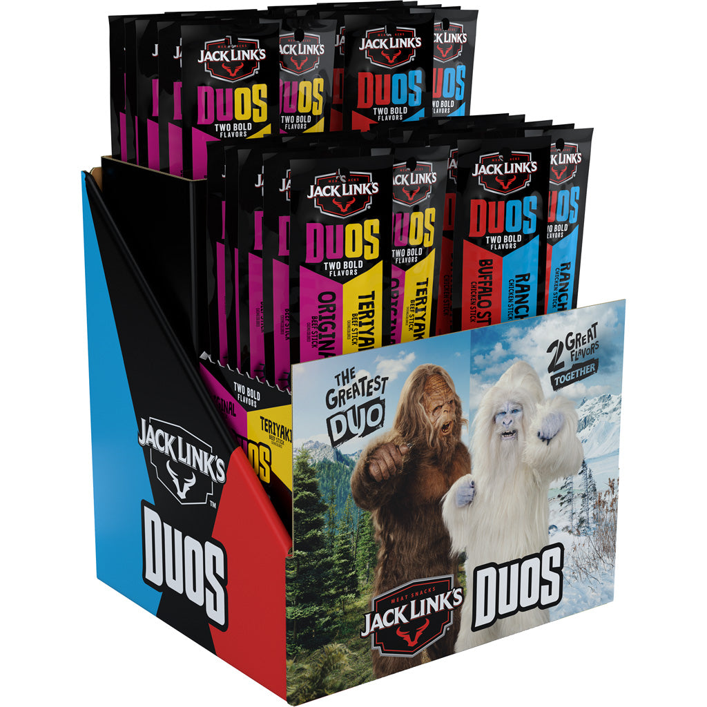 Jack Links 1.84 Oz Duos Sticks Counter Display 40ct Beef Orig/Teriyaki &amp; Chicken Buffalo/Ranch