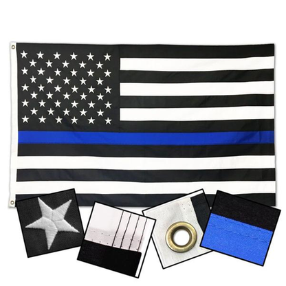 Durasleek Thin Blue Line American Flag, Sewn &amp; Embroidered