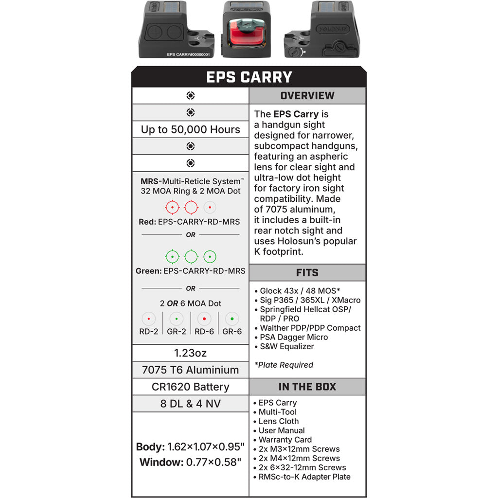 Holosun EPS Carry MRS Enclosed Sight Gold Multi-Reticle w/Solar &amp; Shake Awake