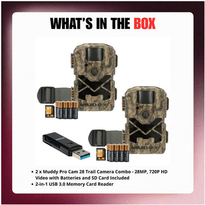 Muddy Pro Cam 28 Trail Camera Combo 28MP w/Batteries &amp; 16GB SD Card
