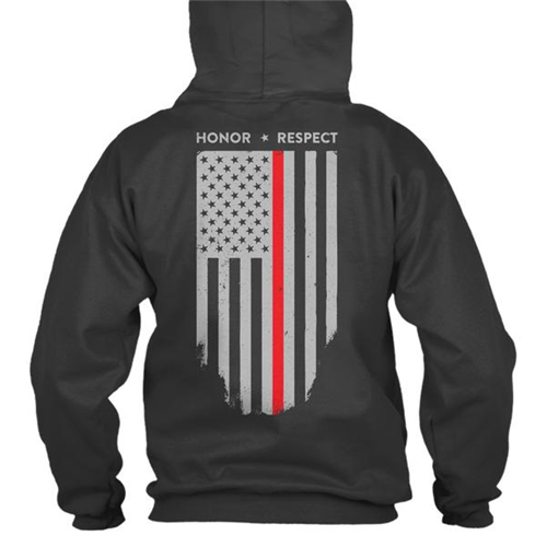 Hoodie - Thin Red Line American Flag Honor &amp; Respect