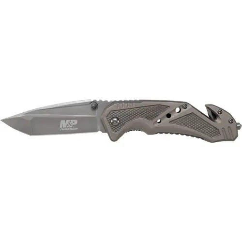 M&amp;P Clip Folder, Liner Lock, Grey Blade and Grey Handle, Strap Cutter, Ceramic Glass Breaker