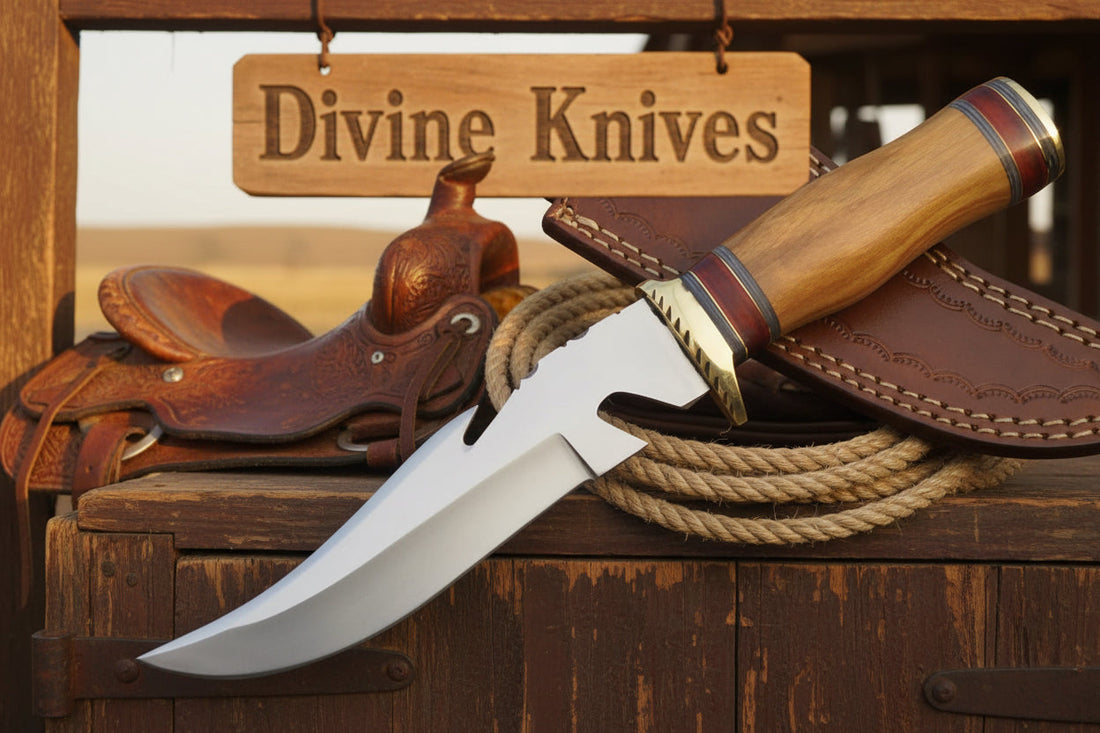 Brass Guard Damascus Gut Hook Knife with Multi Ring Wood Handle