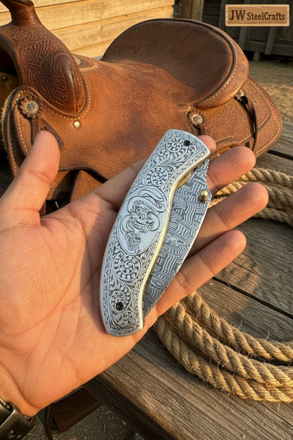 Obsidian Mosaic Folder Knife 8" Handmade Damascus Liner Lock