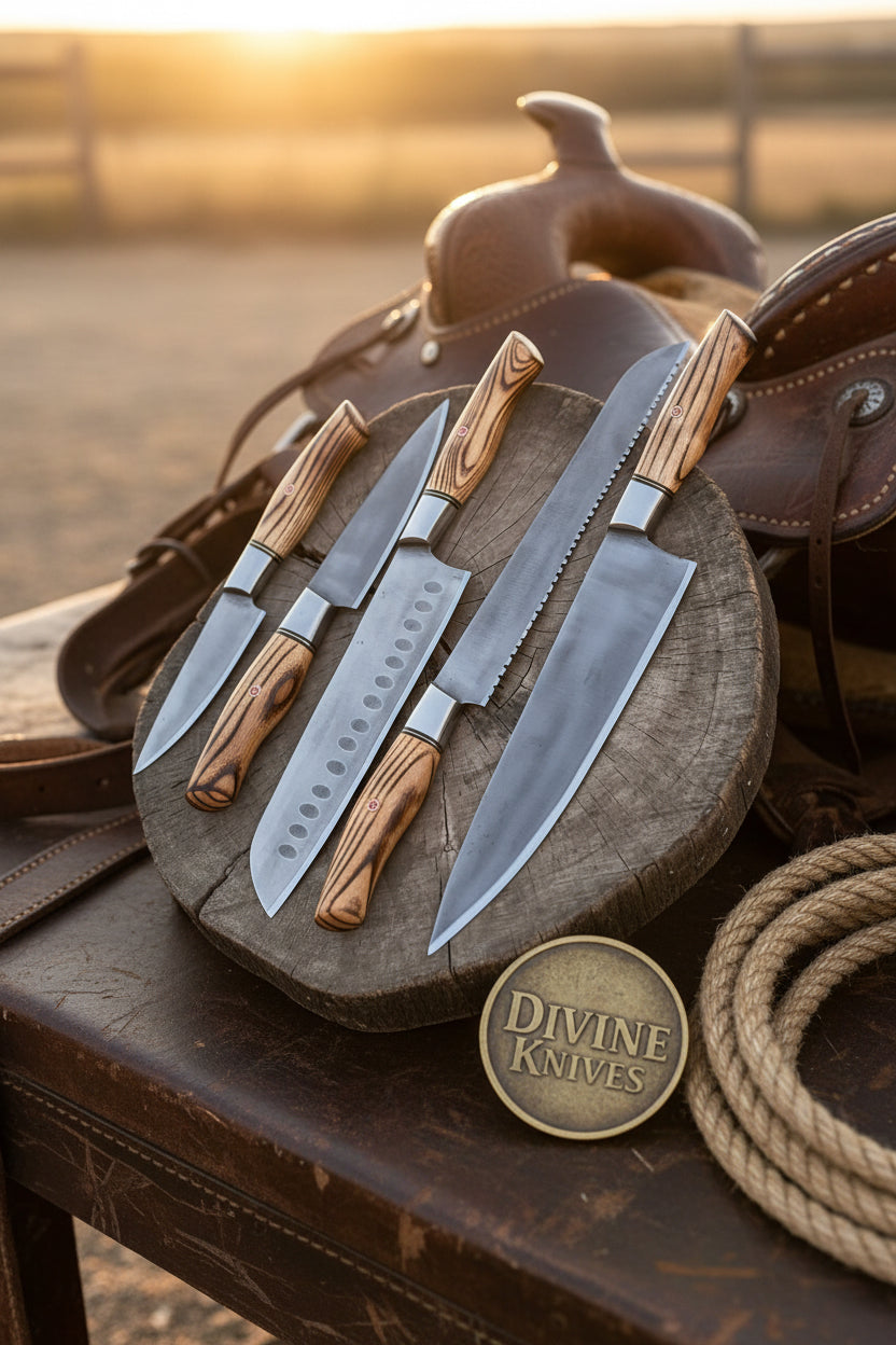 Pakka Wood Handle Chef &amp; Santoku Knife Set – 5 Pieces