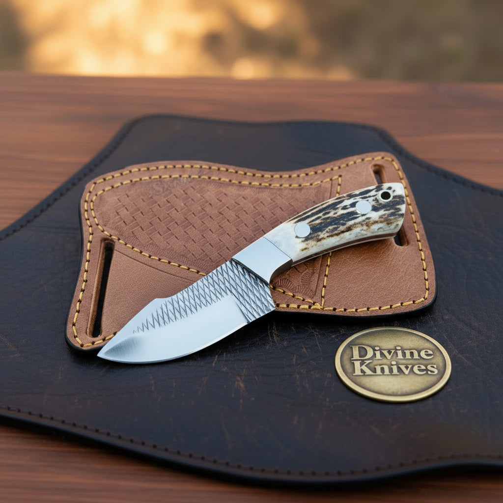 Western Staghorn Rasp Skinning Knife with Genuine Stag Antler