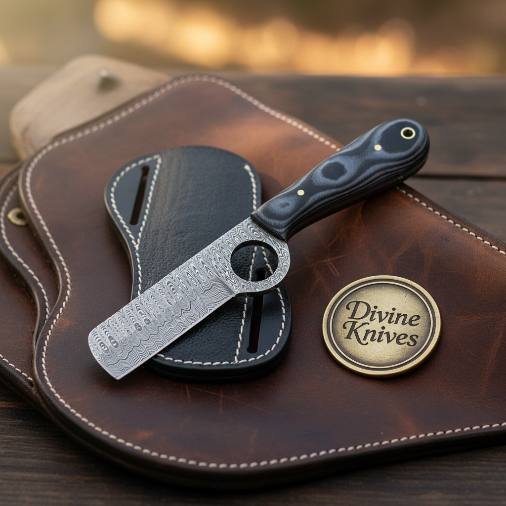 Black Micarta Cowboy Bull Cutter with Wood Grain Damascus Blade