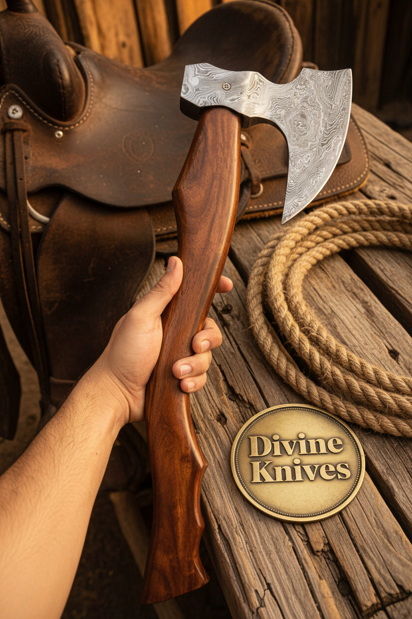 Bone Handle Damascus Knife with Handcrafted Tooled Sheath