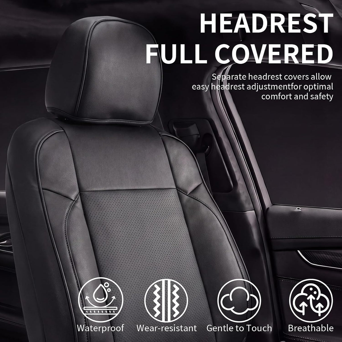 Umbrauto Seat Covers for Toyota Tacoma 2016-2023 Double &amp; Crew Cab,Nappa Leather, 3D Laser-Scan Custom Fit, Waterproof, Easy-Clean, Full Coverage, Airbag Compatible, Pet &amp; Scratch Protection
