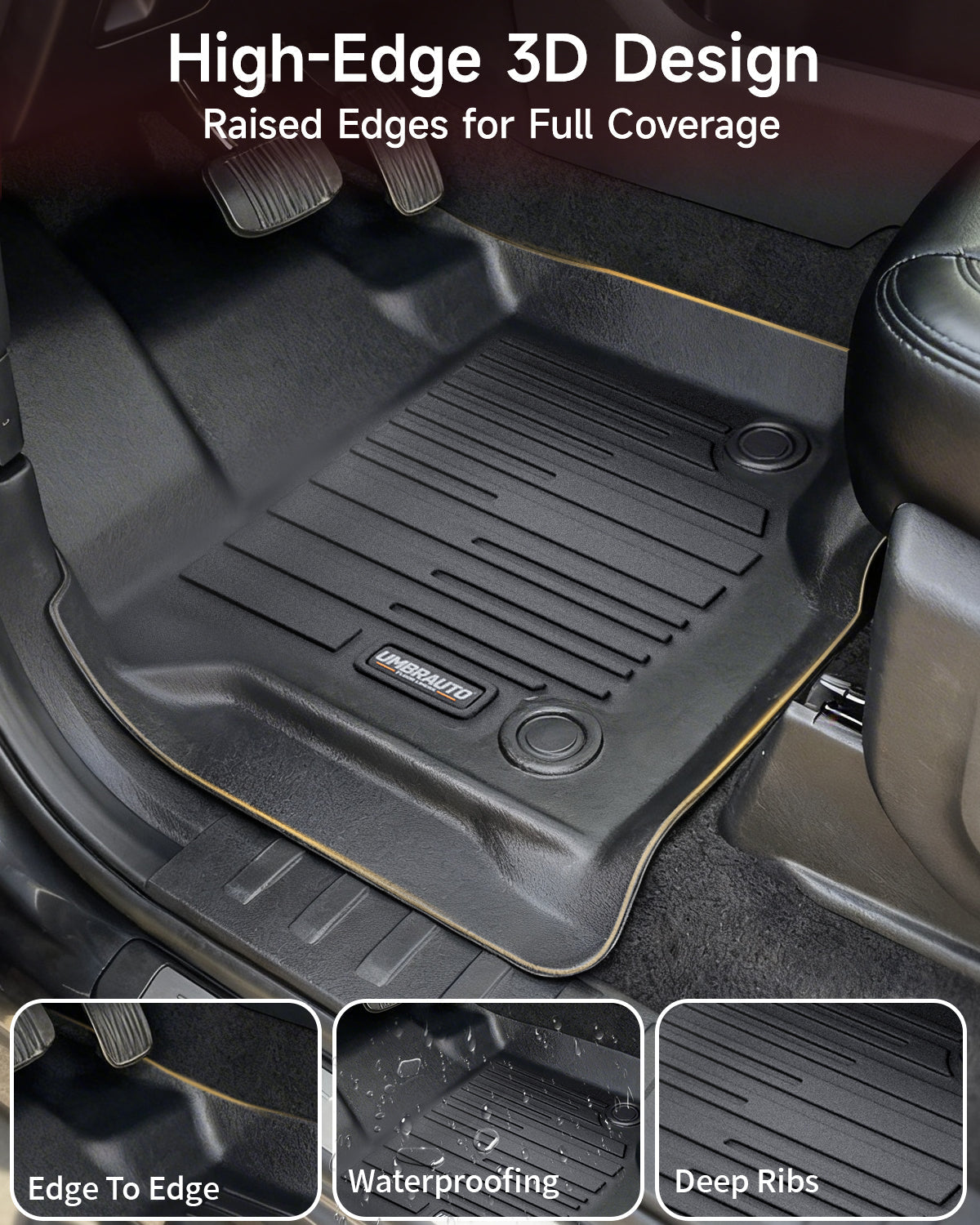 Umbrauto Custom Fit Floor Mats for Ford F150 SuperCab (Extended Cab) 2015-2025 2026 (Not for SuperCrew Cab), All Weather TPE Automotive Pickup Truck Liners for Front &amp; Rear Row