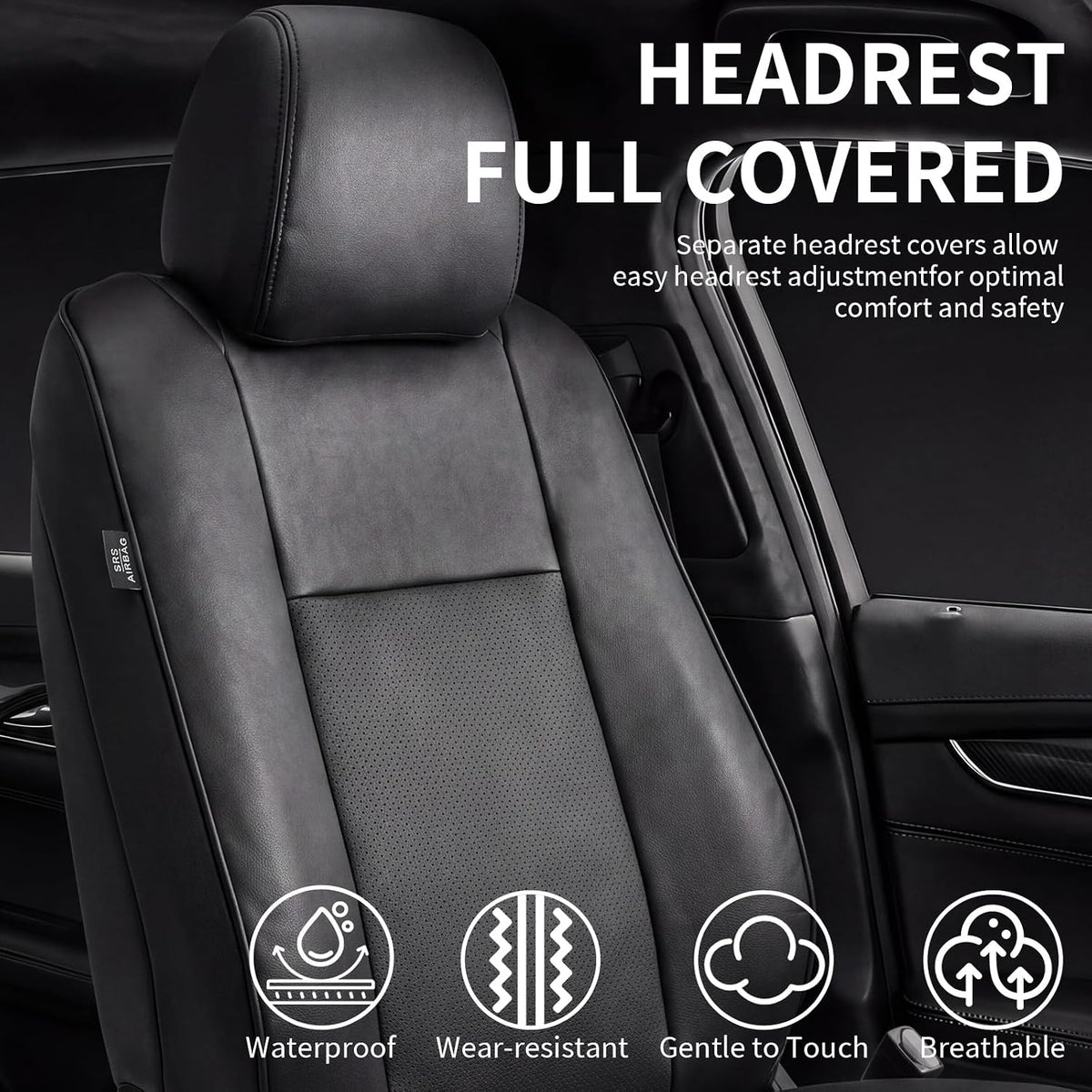 Umbrauto Car Seat Covers for Toyota Tacoma 2005-2015 Double &amp; Crew Cab,Nappa Leather, 3D Laser-Scan Custom Fit, Waterproof, Easy-Clean, Full Coverage, Airbag Compatible, Pet &amp; Scratch Protection