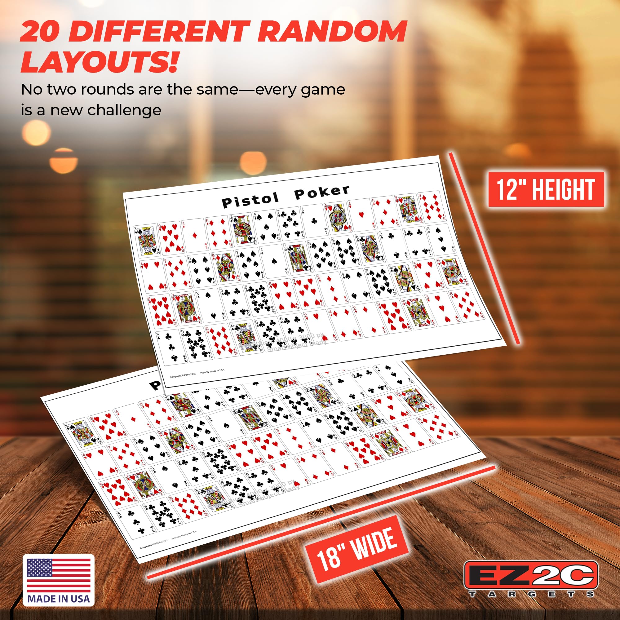 20 EZ2C Pistol Poker Paper Shooting Targets 12"x18" 20 pack USA MADE