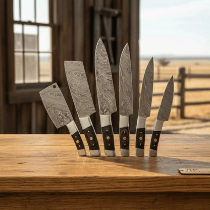 7-Piece Damascus Kitchen Knife Set — Chef, Santoku, Nakiri, Cleaver, Slicing, Utility &amp; Paring