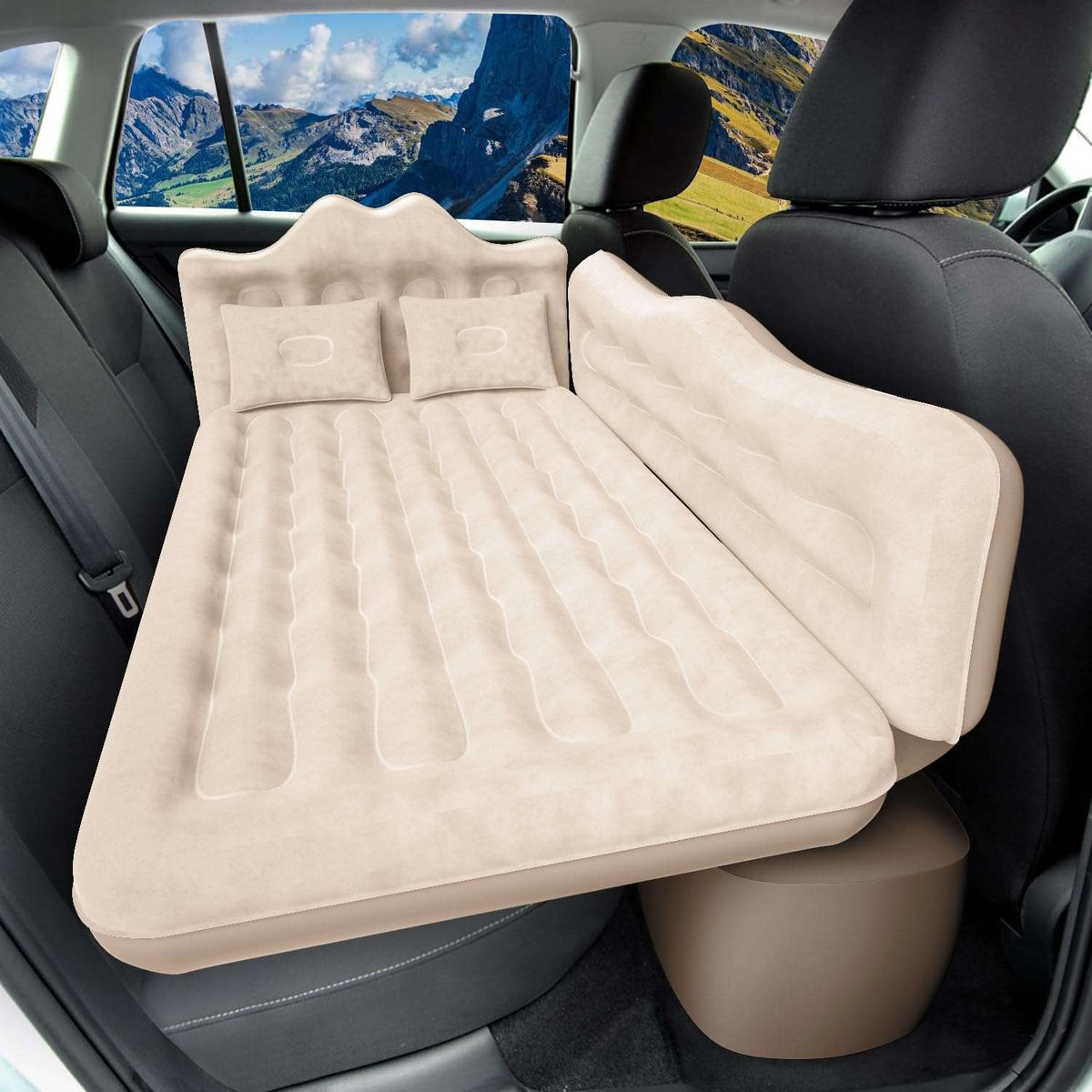 Umbrauto 29.53in/75cm Wide Car Air Mattress Inflatable SUV, Truck &amp; Van Back Seat Camping Bed with Pump &amp; Pillows, Beige