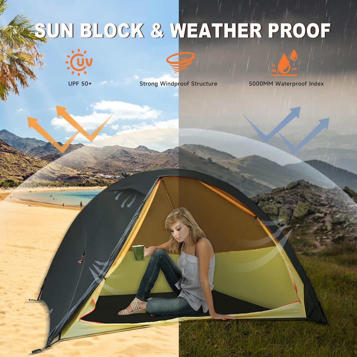 Umbrauto 4 Person Ultralight Camping Tent Waterproof 3-Season Dome Tent for Hiking, Backpacking &amp; Outdoor Adventure
