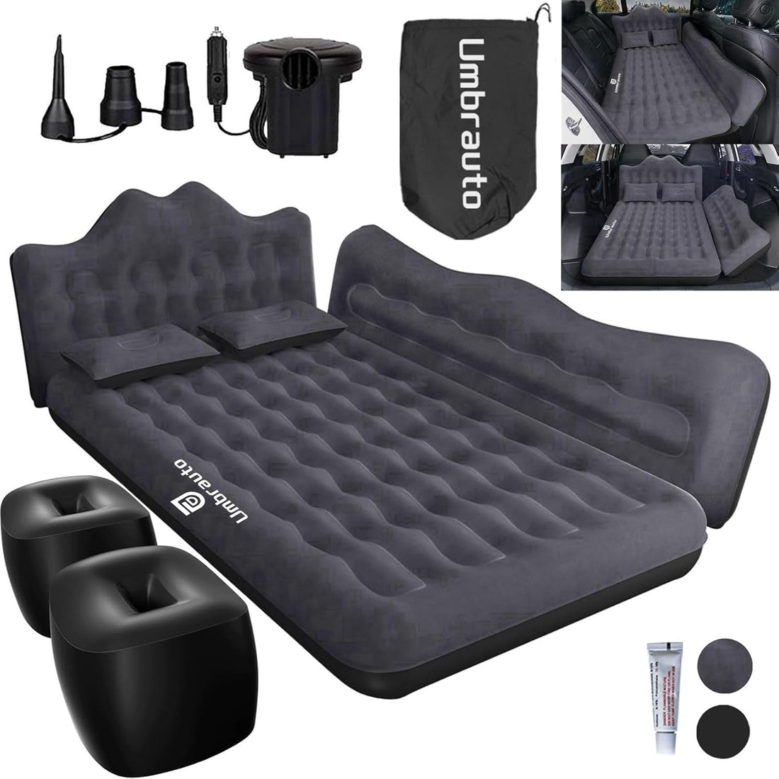 Umbrauto 29.53in/75cm Wide Car Air Mattress Inflatable SUV, Truck &amp; Van Back Seat Camping Bed with Pump &amp; Pillows,Black