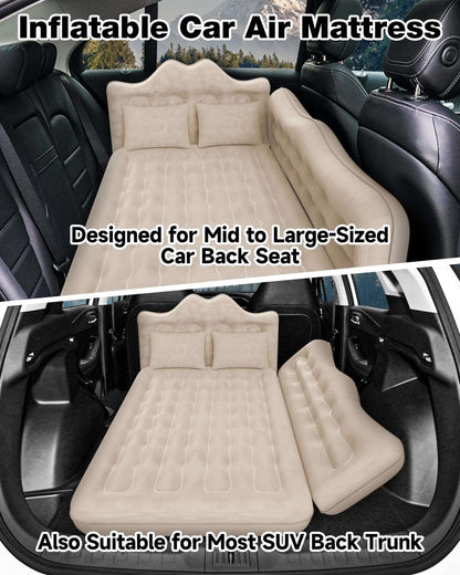 Umbrauto 29.53in/75cm Wide Car Air Mattress Inflatable SUV, Truck &amp; Van Back Seat Camping Bed with Pump &amp; Pillows, Beige