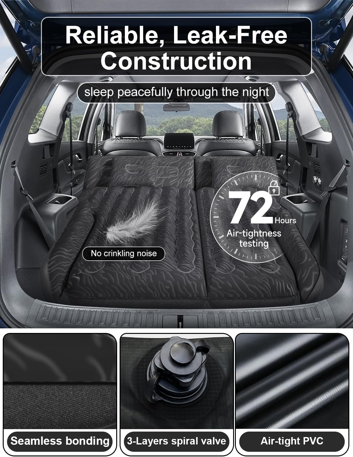 Umbrauto 63in Extended SUV Mattress Quick Inflate, Includes Pump &amp; 2 Pillows,Grey
