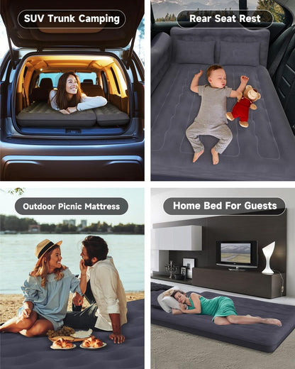 Umbrauto 29.53in/75cm Wide Car Air Mattress Inflatable SUV, Truck &amp; Van Back Seat Camping Bed with Pump &amp; Pillows,Black