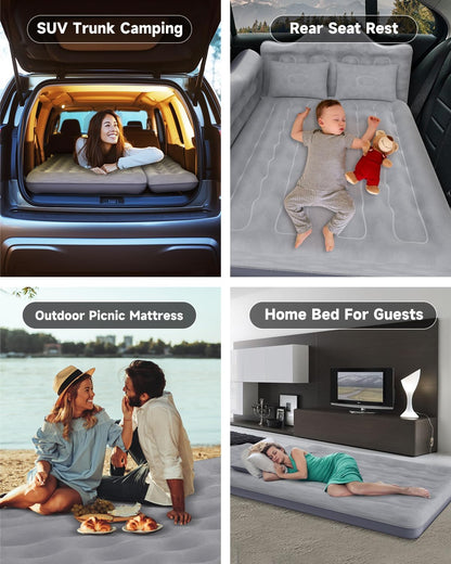 Umbrauto 29.53in/75cm Wide Car Air Mattress Inflatable SUV, Truck &amp; Van Back Seat Camping Bed with Pump &amp; Pillows, Gray