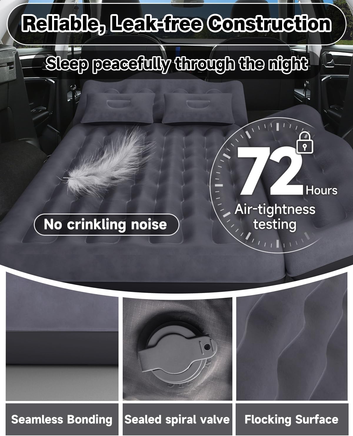 Umbrauto 29.53in/75cm Wide Car Air Mattress Inflatable SUV, Truck &amp; Van Back Seat Camping Bed with Pump &amp; Pillows,Black