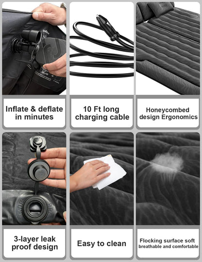 Umbrauto 63in Extended SUV Mattress Quick Inflate, Includes Pump &amp; 2 Pillows,Grey