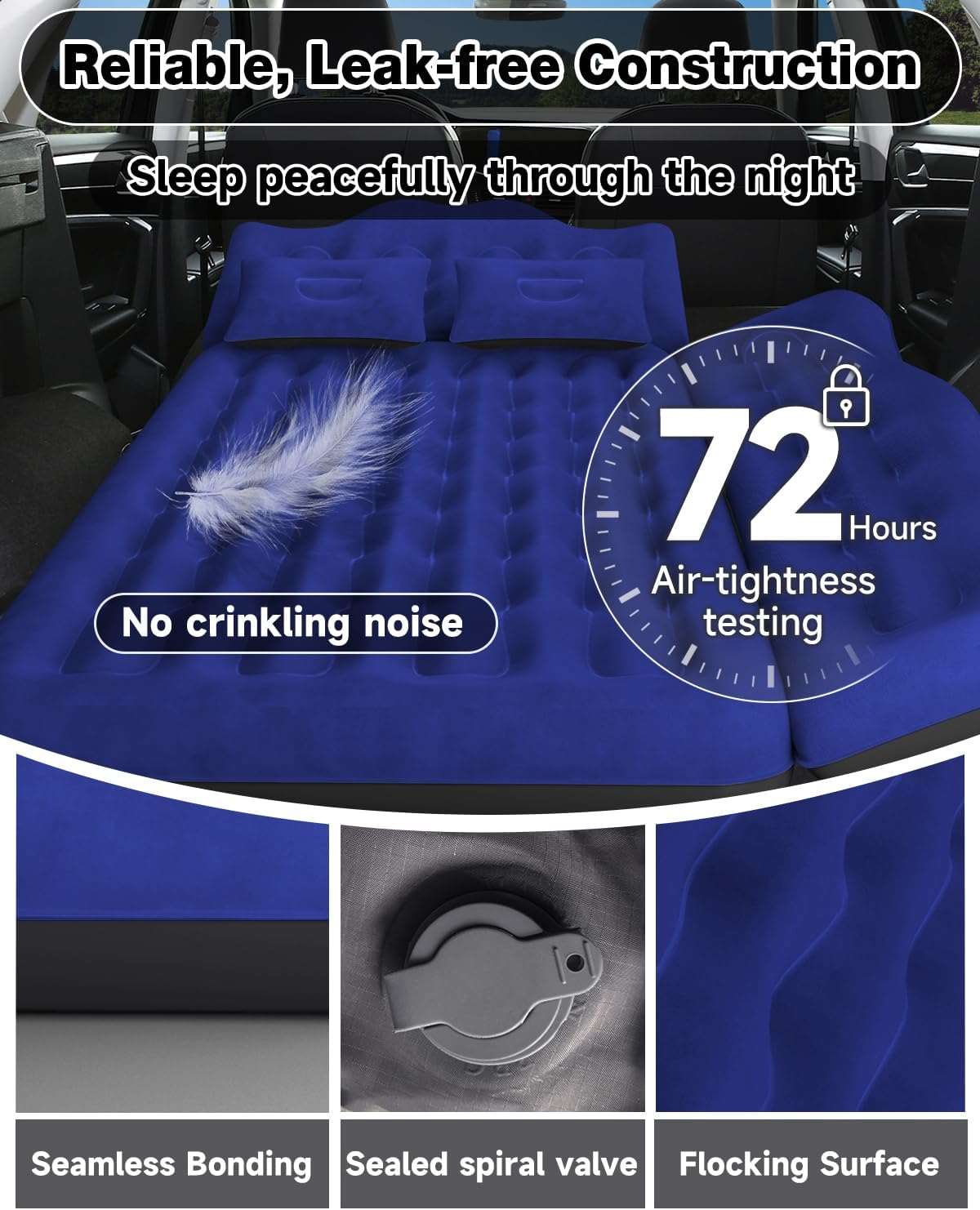 Umbrauto 29.53in/75cm Wide Car Air Mattress Inflatable SUV, Truck &amp; Van Back Seat Camping Bed with Pump &amp; Pillows, Navy