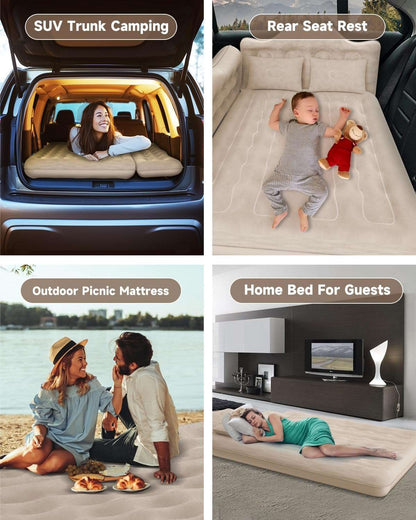 Umbrauto 29.53in/75cm Wide Car Air Mattress Inflatable SUV, Truck &amp; Van Back Seat Camping Bed with Pump &amp; Pillows, Beige