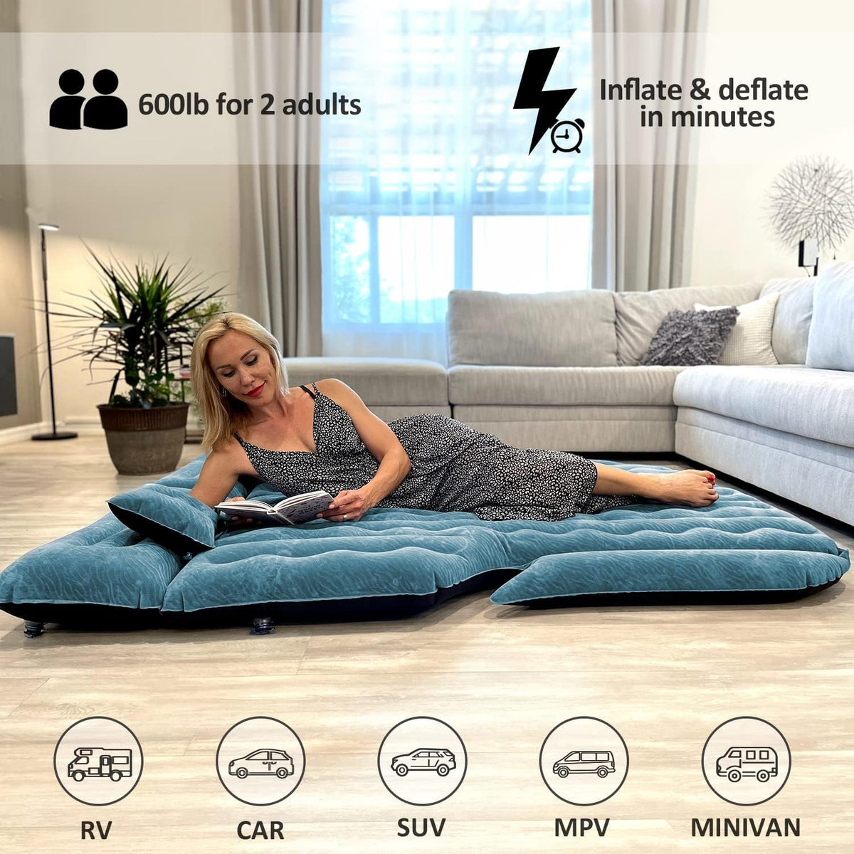 Umbrauto 63in Extended SUV Mattress Quick Inflate, Includes Pump &amp; 2 Pillows£¬Teal