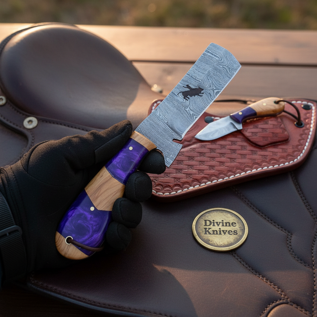 Purple Resin Bull Cutter Knife Set for Ranch Work and Collecting
